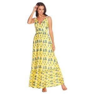Dress the Population Sunny Dress Canary Multi Dress Maxi Womens Small S